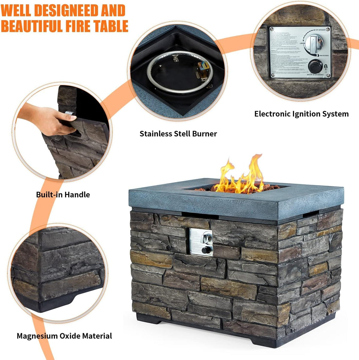 32 Propane Fire Pit Table with Lava Rocks and Rain Cover O996