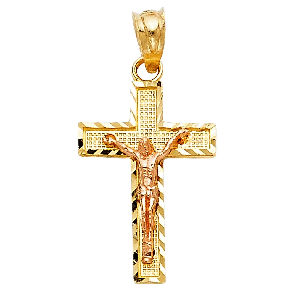 14K Two Tone Gold Jesus Crucifix Cross Pendant F60979
