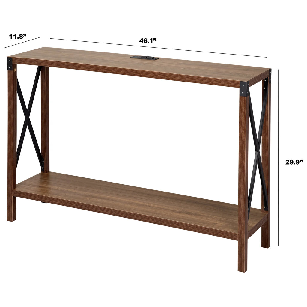 Walnut Wood Console Table with AC Power and USB Charging Ports N8943