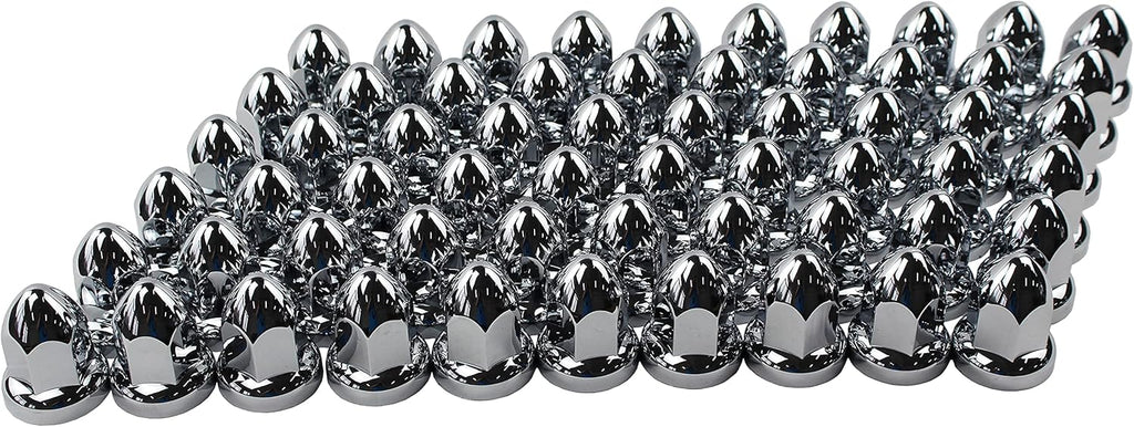 ABS Chrome Plastic 33mm Push-on Bullet Flanged Lug Nut Covers for Semi Trucks (Pack of 60) G181