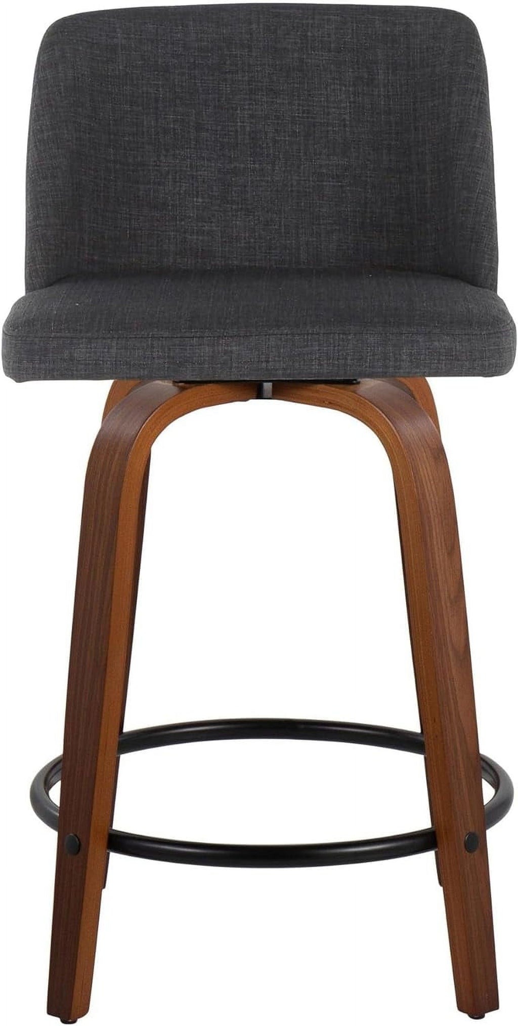 24" Counter Stool With Swivel In Walnut Wood And Charcoal Fabric - Set Of 2 A75985