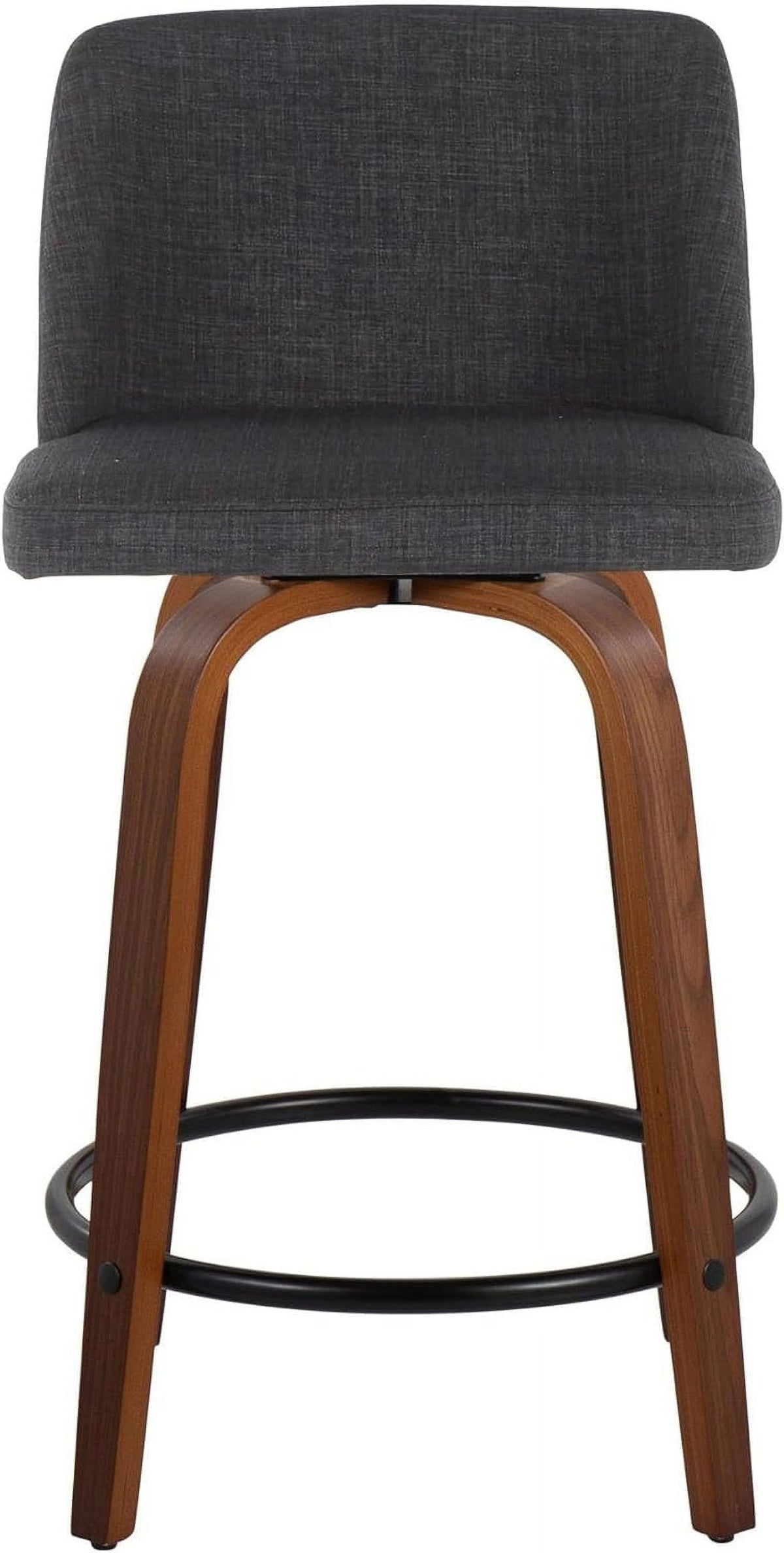 24" Counter Stool With Swivel In Walnut Wood And Charcoal Fabric - Set Of 2 A75985