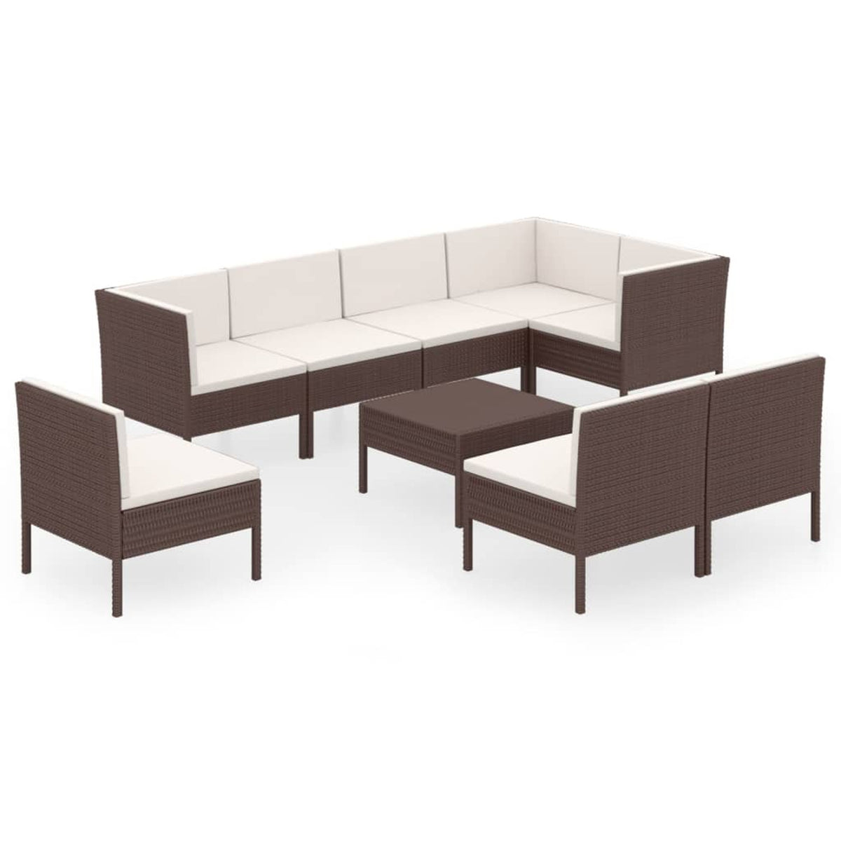 9 Piece Patio Lounge Set with Cream White Cushion Brown Poly Rattan Sectional Outdoor Furniture Set X1949