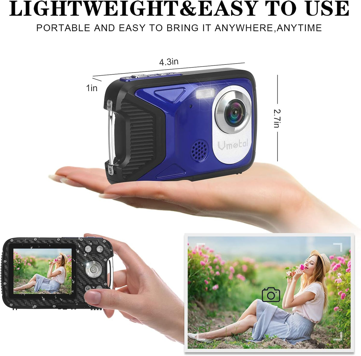 Waterproof Digital Camera Full HD 1080P 16 MP Underwater Camcorder with Rechargeable Battery (Blue-2) Pack of 2 R877250