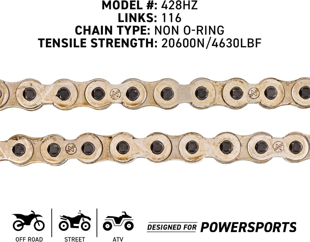 Drive Sprocket Chain Combo Front 15 Rear 49 Tooth 428HZ Standard 114 Links Pack of 2 S16300