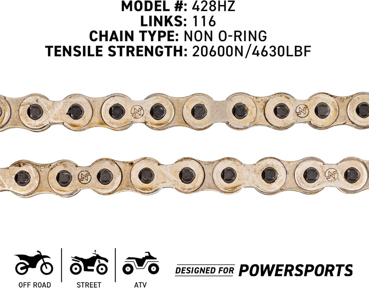 Drive Sprocket Chain Combo Front 15 Rear 49 Tooth 428HZ Standard 114 Links Pack of 2 S16300
