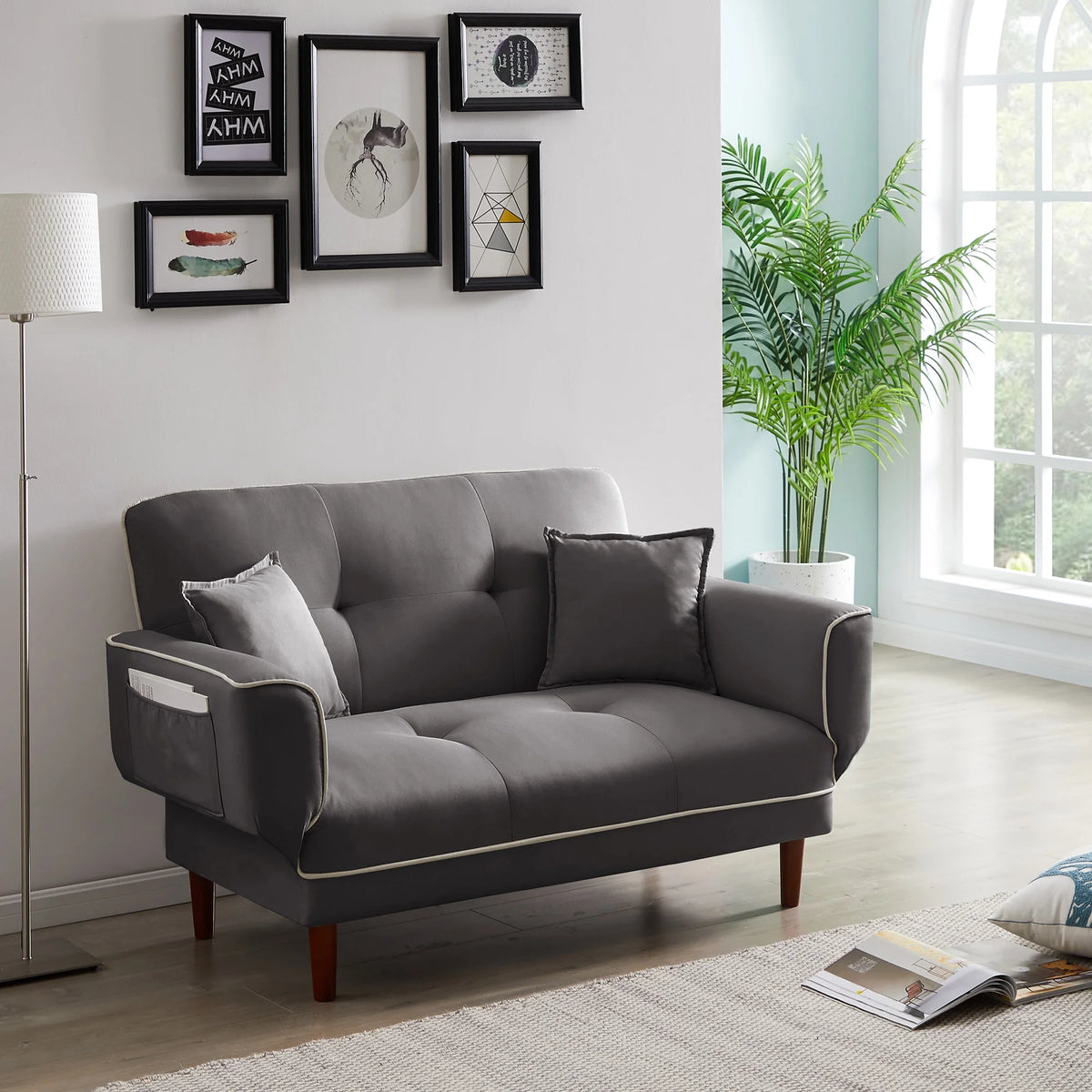 Grey Fabric Sofa Bed Sleeper with 2 Pillows Z8348