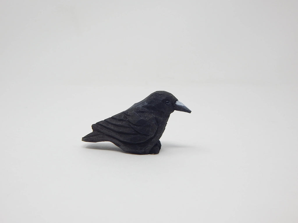 Raven Black Bird Crow Figurine Statue Wood Carving Decor L233