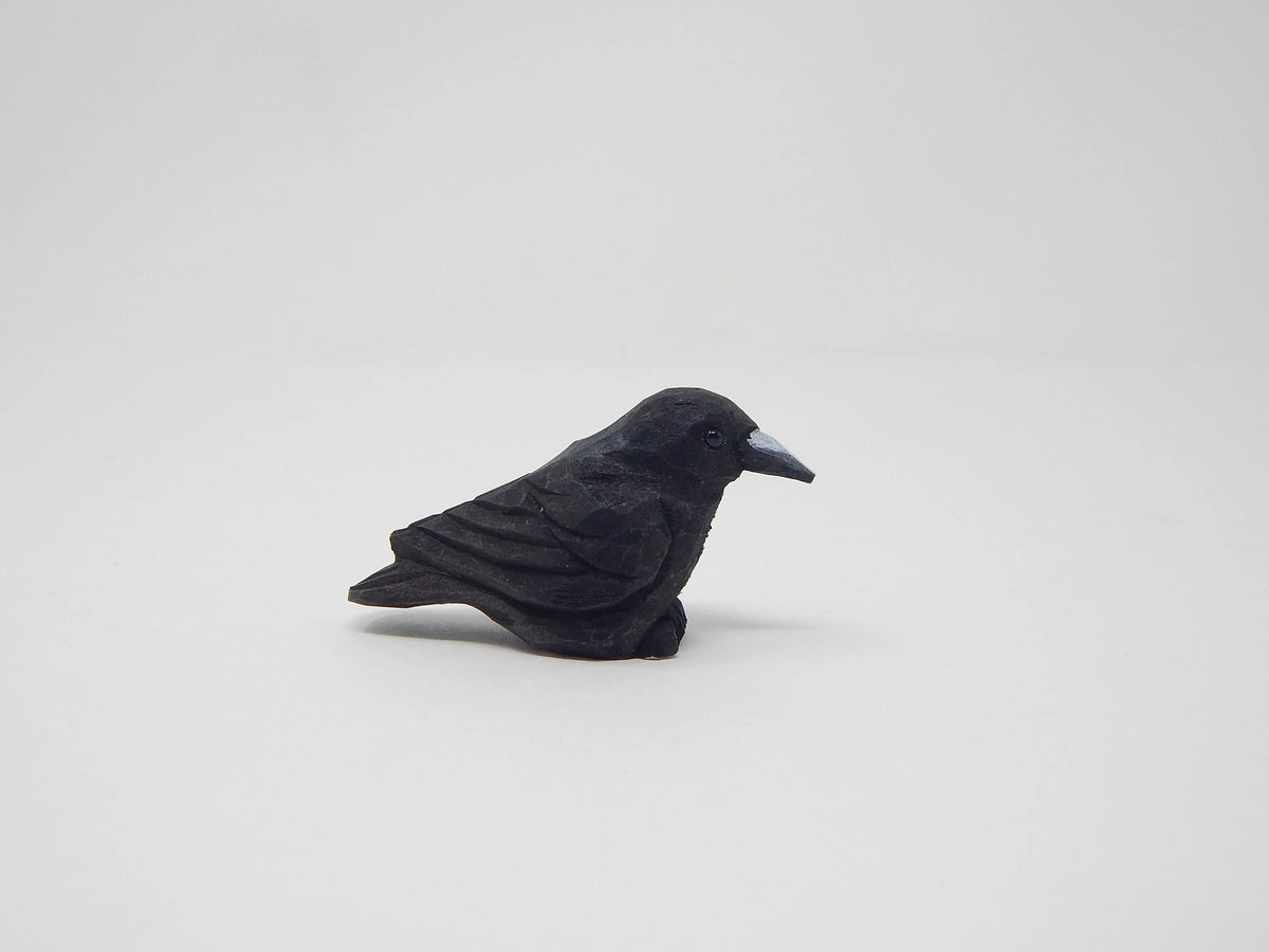 Raven Black Bird Crow Figurine Statue Wood Carving Decor L233