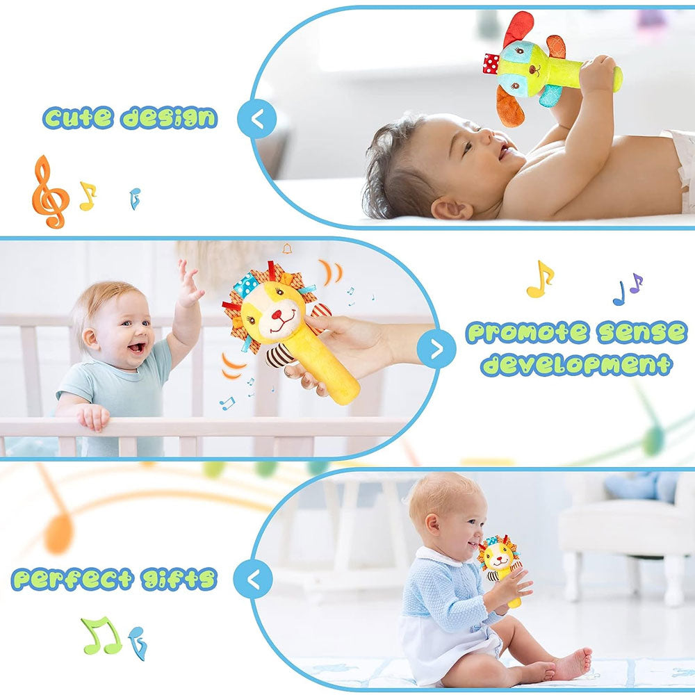 3 Pack Baby Rattles Soft Sensory Toys Stuffed Animals Hand Grip Set A2472