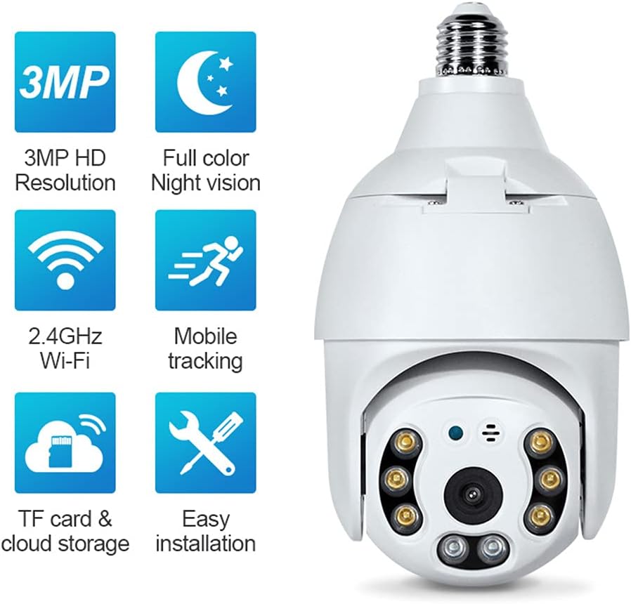 2K 3.0MP Wireless PTZ Security Camera with E27 Bulb Connector M40510