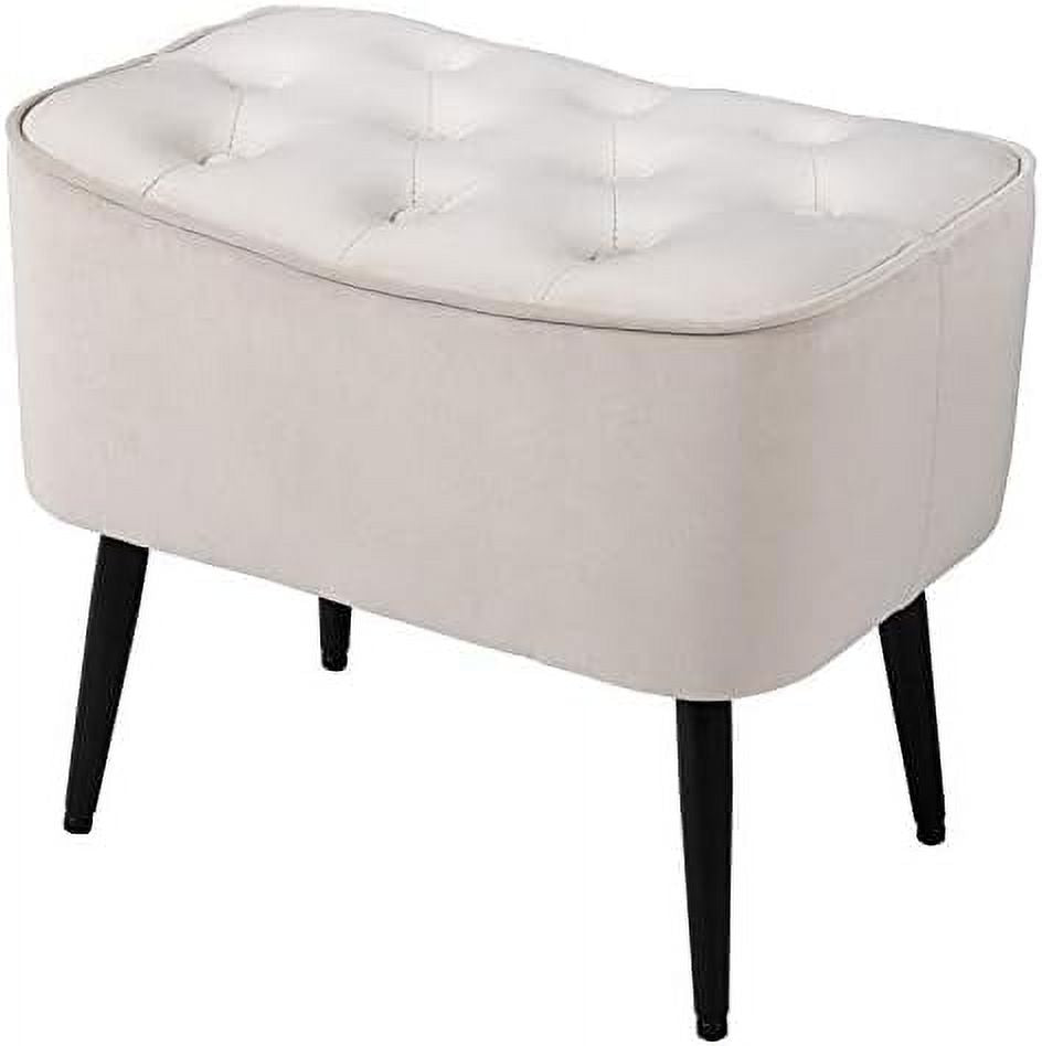 Tufted Curve Tan Velvet Ottoman Foot Stool with Steel Legs N392