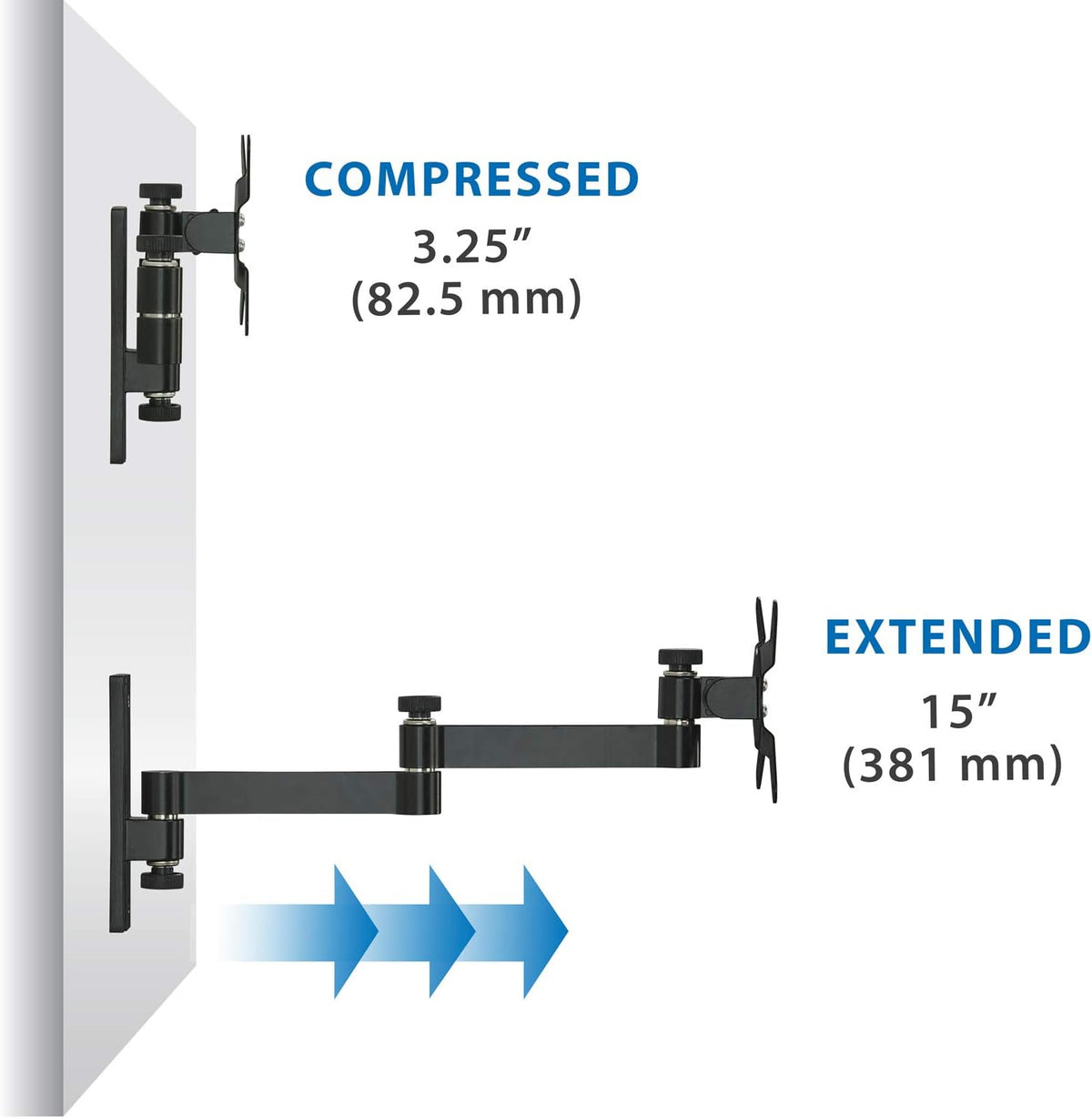 Full Motion Computer Monitor Wall Mount, Articulating Arm, VESA 75 and 100, 33 lb Capacity, Black, Pack of 2 M58443