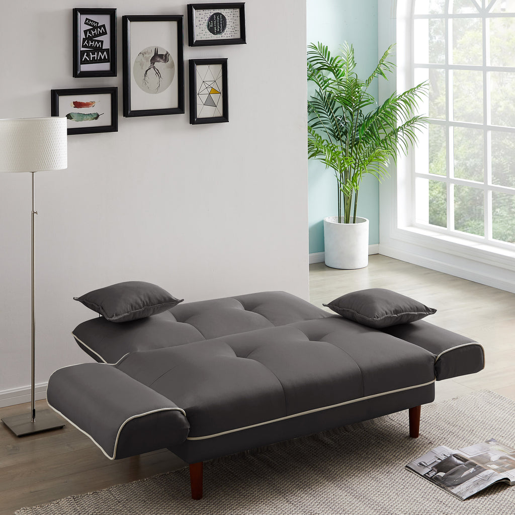 Grey Fabric Sofa Bed Sleeper with 2 Pillows Z8348